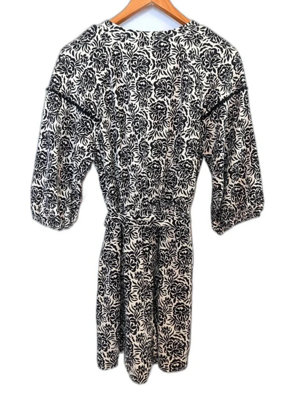 Zara | Linen Blend Floral Print Belted Romper with Tassels | Size	Large
